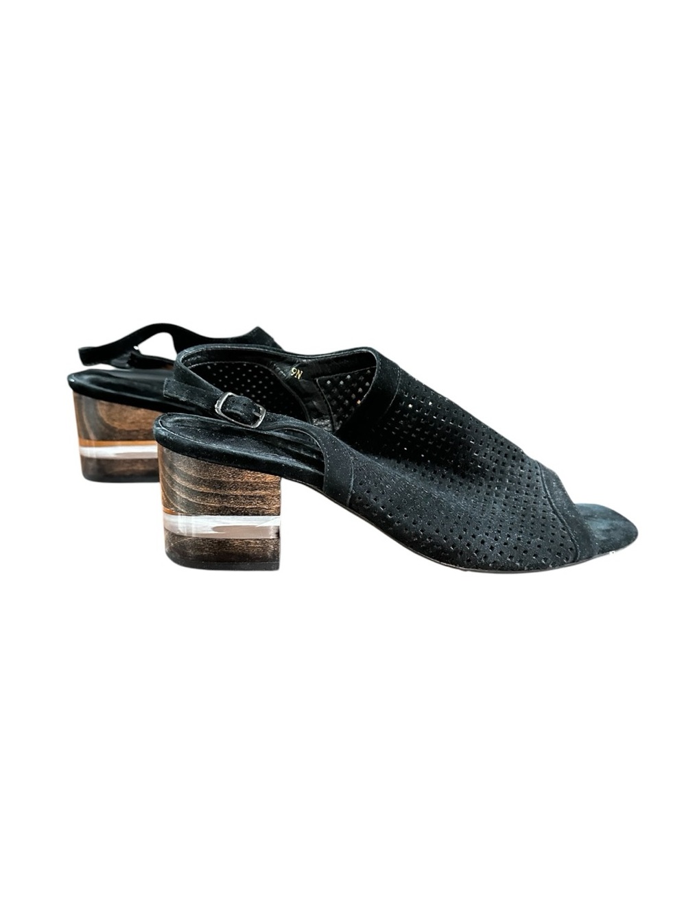 Vaneli Women's Black Suede Peep-Toe Slingback Heels